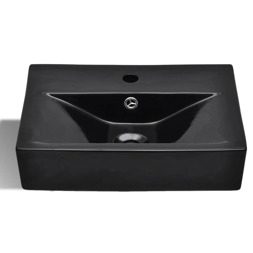 Vidaxl Washingin avec trou du robinet et atterrissage en céramique rectangulaire noire