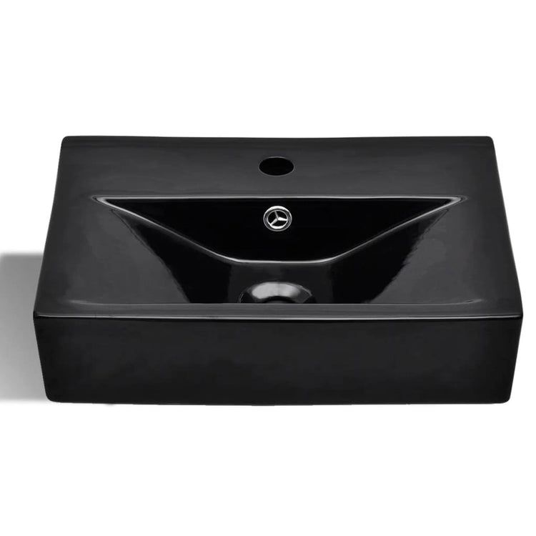 Vidaxl Washingin avec trou du robinet et atterrissage en céramique rectangulaire noire