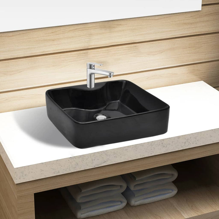 Vidaxl Washingin avec trou de grue Céramique carré noir