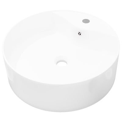 Vidaxl lavabo avec atterrissage, céramique, ronde, blanc