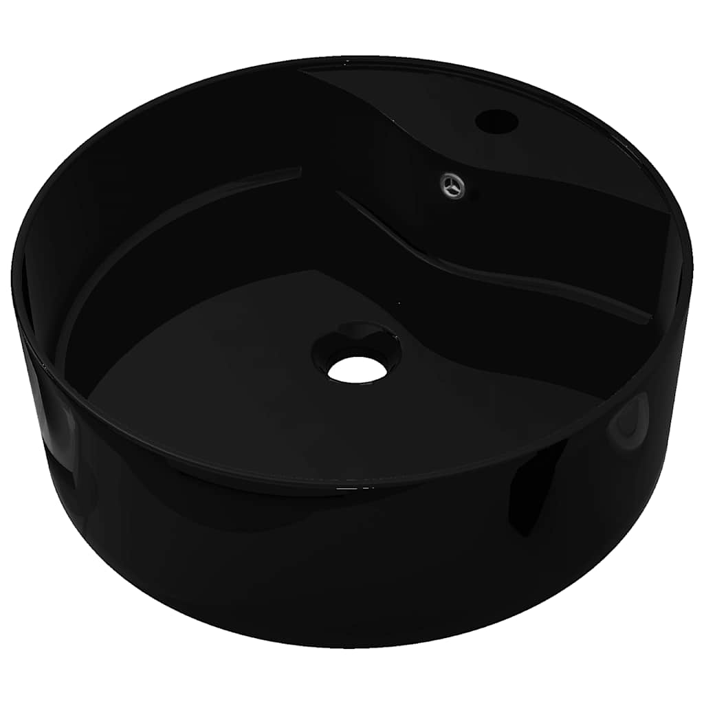 Vidaxl lavabo avec un trou de grue et atterrissage autour du noir en céramique