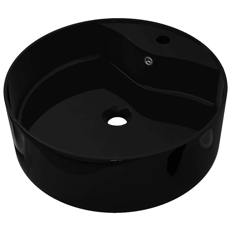 Vidaxl lavabo avec un trou de grue et atterrissage autour du noir en céramique