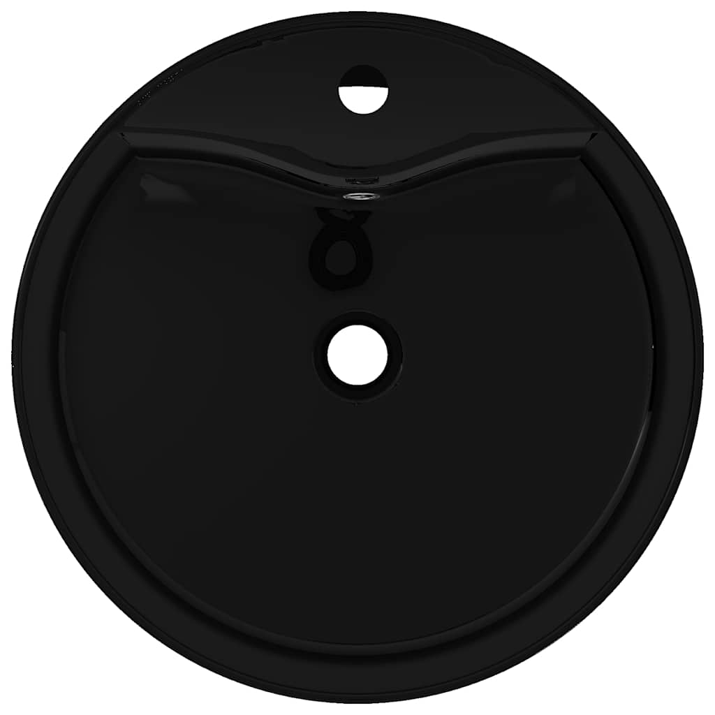 Vidaxl lavabo avec un trou de grue et atterrissage autour du noir en céramique