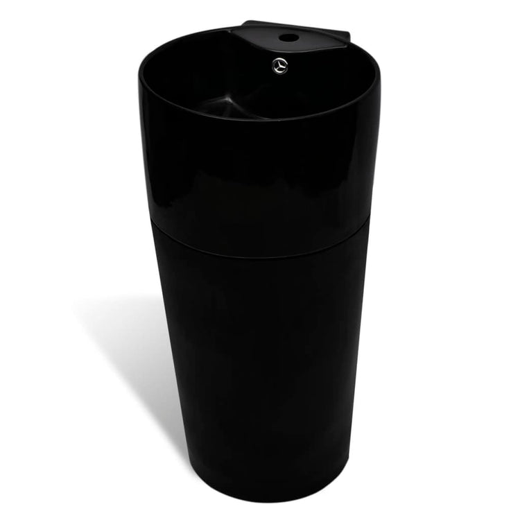Évier debout vidaxl avec atterrissage et Taphole Black Round Ceramics