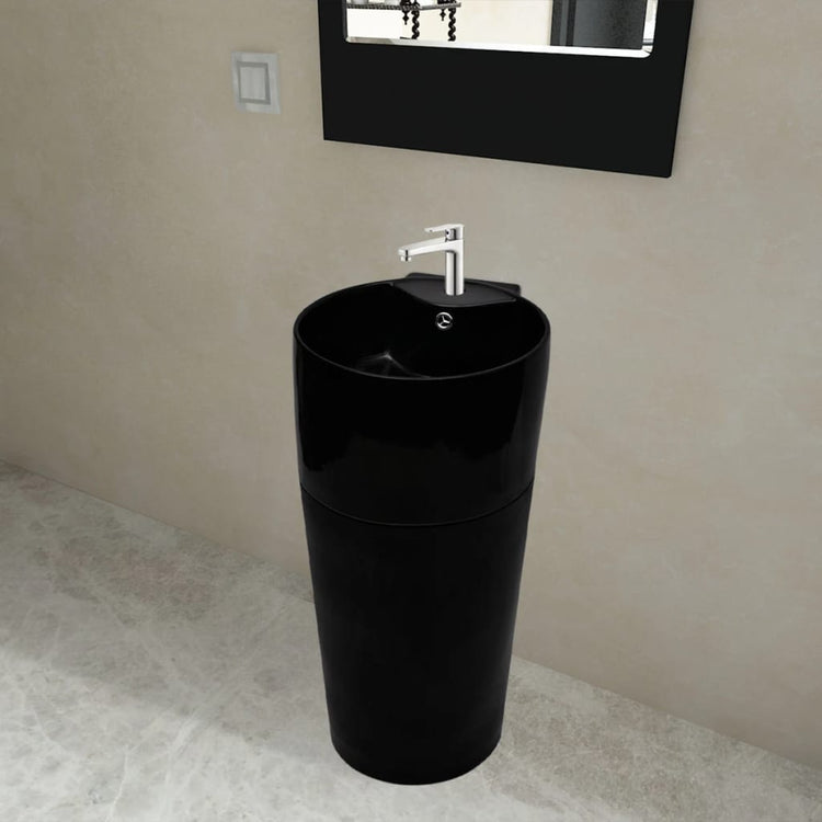 Évier debout vidaxl avec atterrissage et Taphole Black Round Ceramics