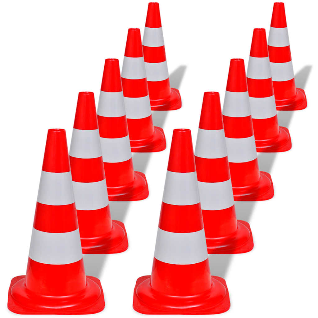 Cône de circulation Vidaxl reflétant 50 cm de rouge et blanc 10 PCS