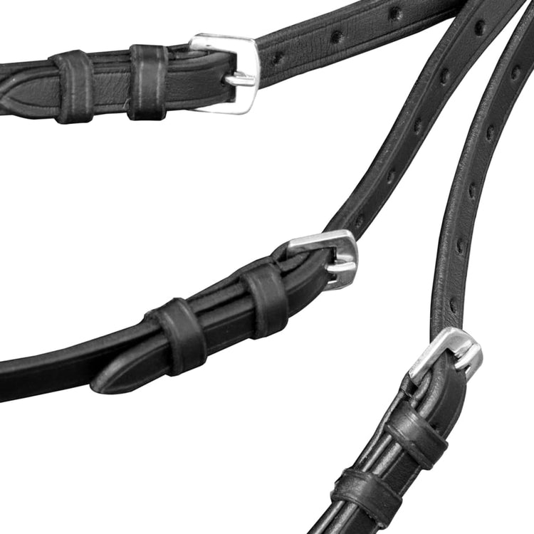 Vidaxl Cuir de bride avec une coulée de dix combinée, des rênes et un poney noir