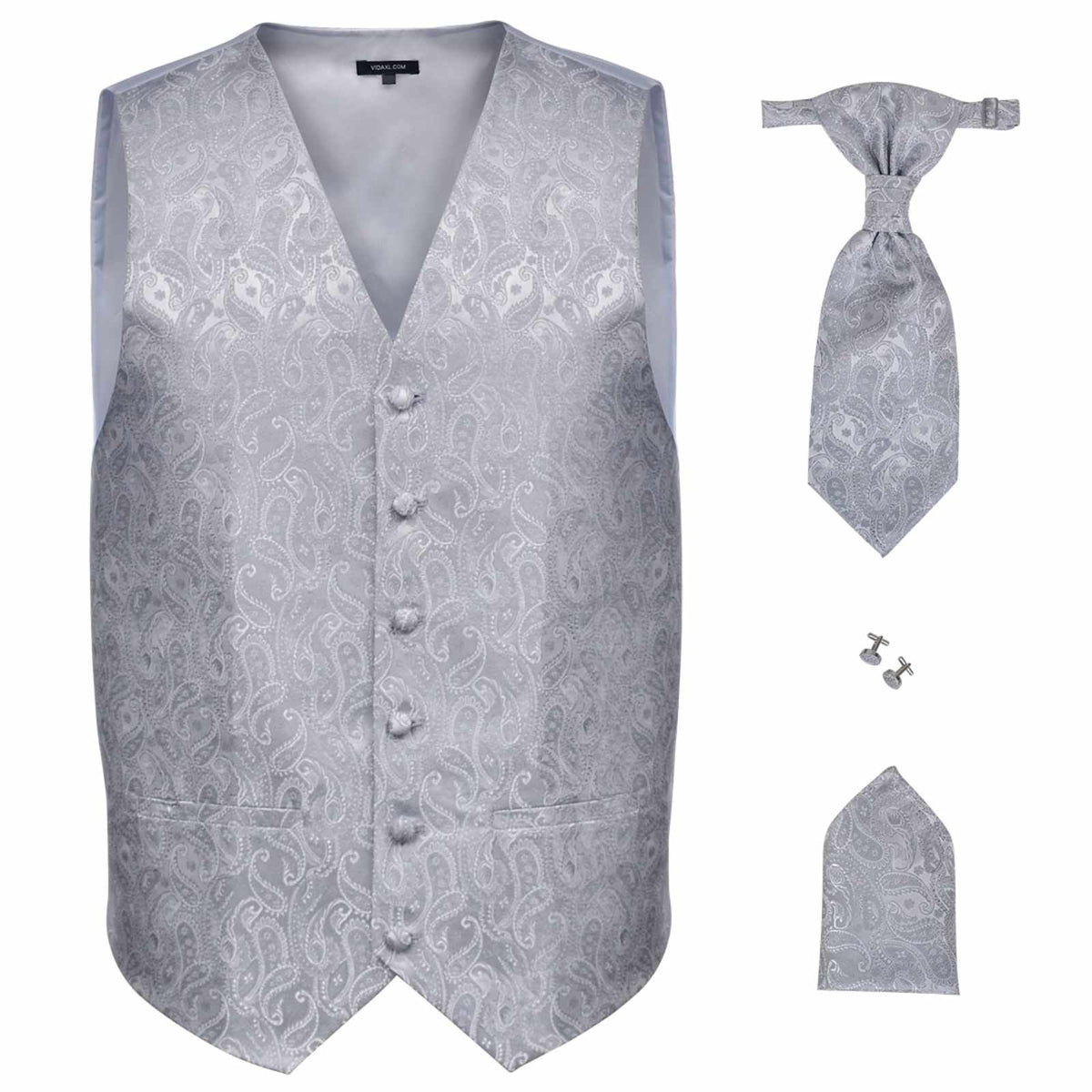 VidaXL ensemble gilet de mariage pour hommes argent 56 polyester