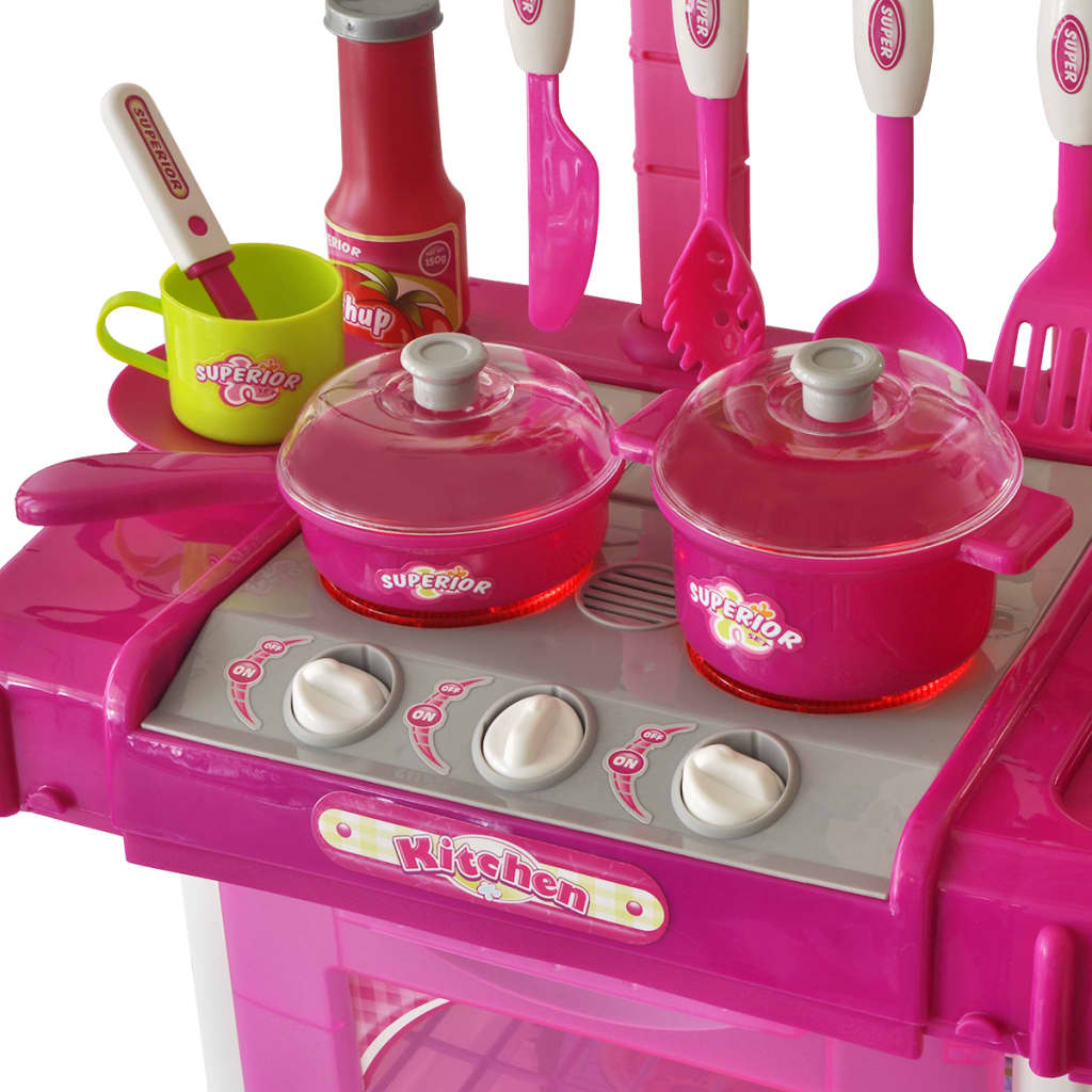 Vidaxl Children's Play Kitchen with Lights Effets sonores roses