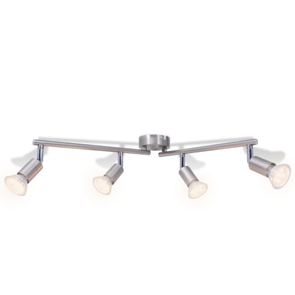 Vidaxl plafond avec 4 projecteurs LED nickel en satin