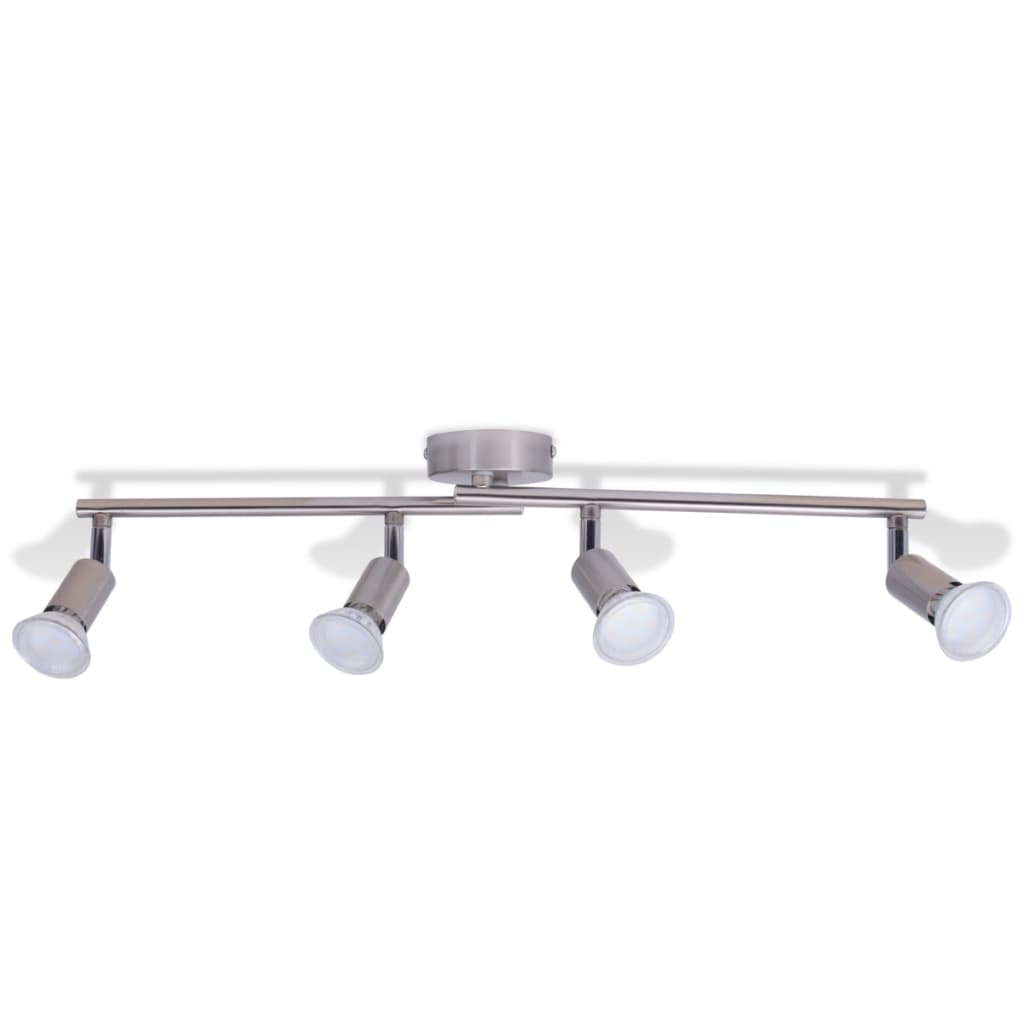 Vidaxl plafond avec 4 projecteurs LED nickel en satin