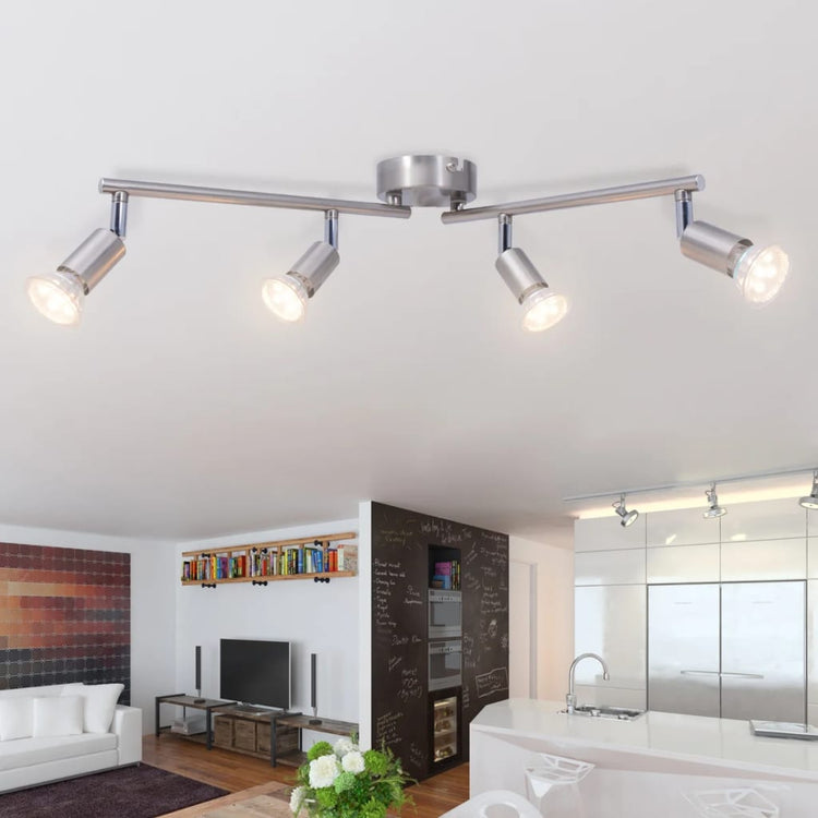 Vidaxl plafond avec 4 projecteurs LED nickel en satin