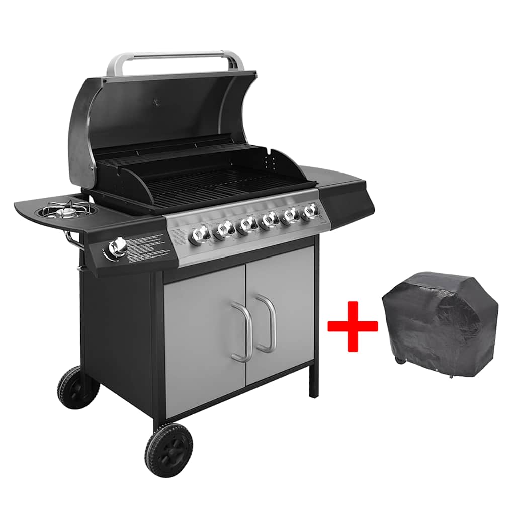 Vidaxxl barbecue à gaz 6+1 zones de cuisson noir et argent