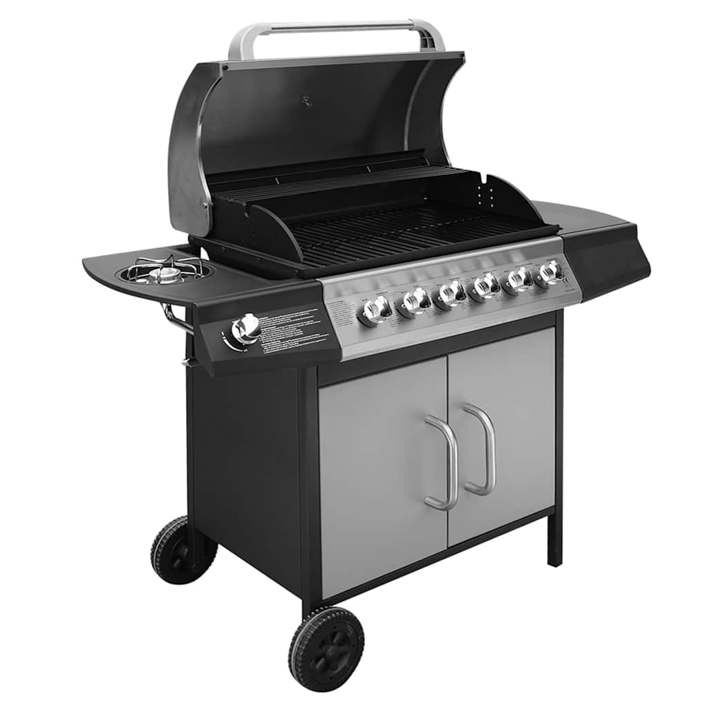Vidaxxl barbecue à gaz 6+1 zones de cuisson noir et argent