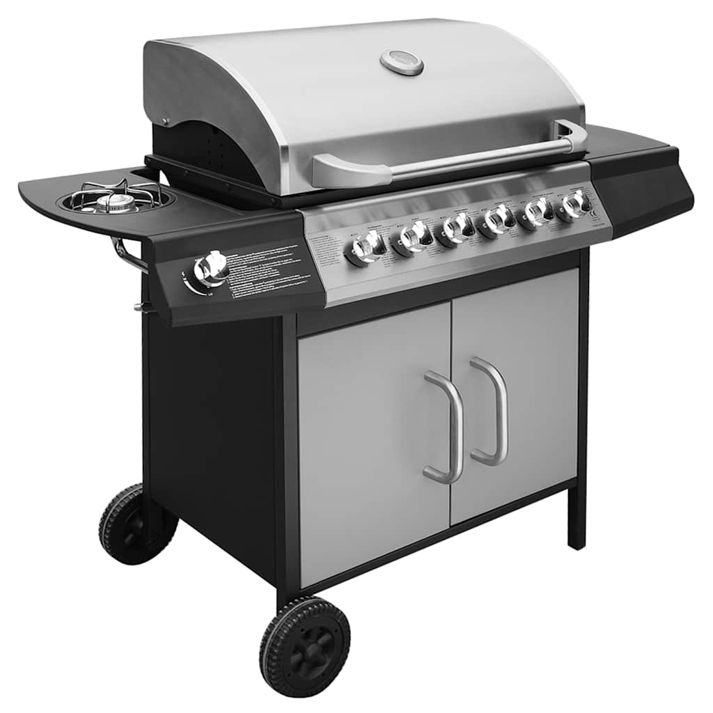 Vidaxxl barbecue à gaz 6+1 zones de cuisson noir et argent