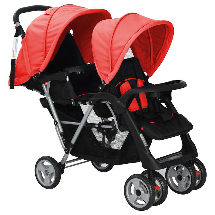 Vidaxl Pram double acier rouge et noir