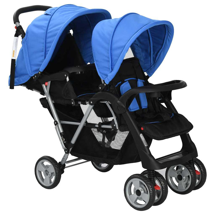 Porte-poussette Vidaxl Double en acier bleu et noir