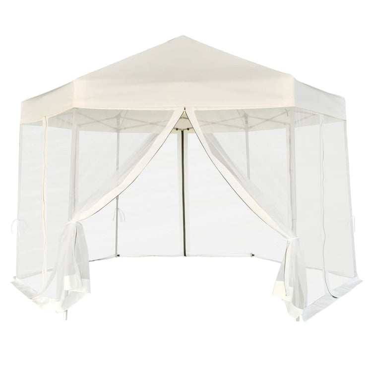 Vidaxl fête pop-up hexagonale avec 6 murs latéraux 3,6x3,1 m crème blanche
