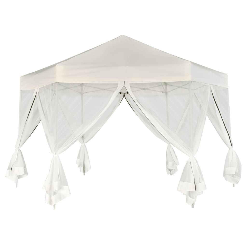 Vidaxl fête pop-up hexagonale avec 6 murs latéraux 3,6x3,1 m crème blanche