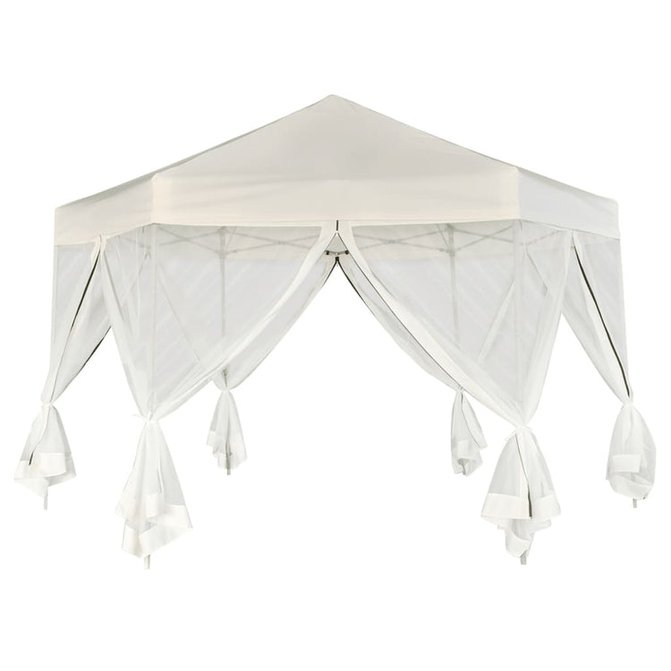 Vidaxl fête pop-up hexagonale avec 6 murs latéraux 3,6x3,1 m crème blanche