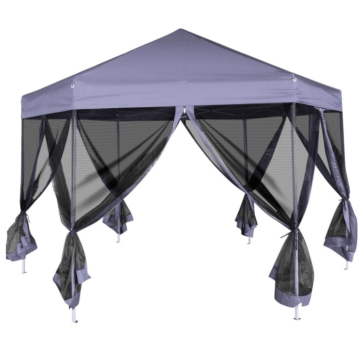 Tente de fête vidaxl avec des murs latéraux pop-up hexagonal 3,6x3,1 m bleu foncé