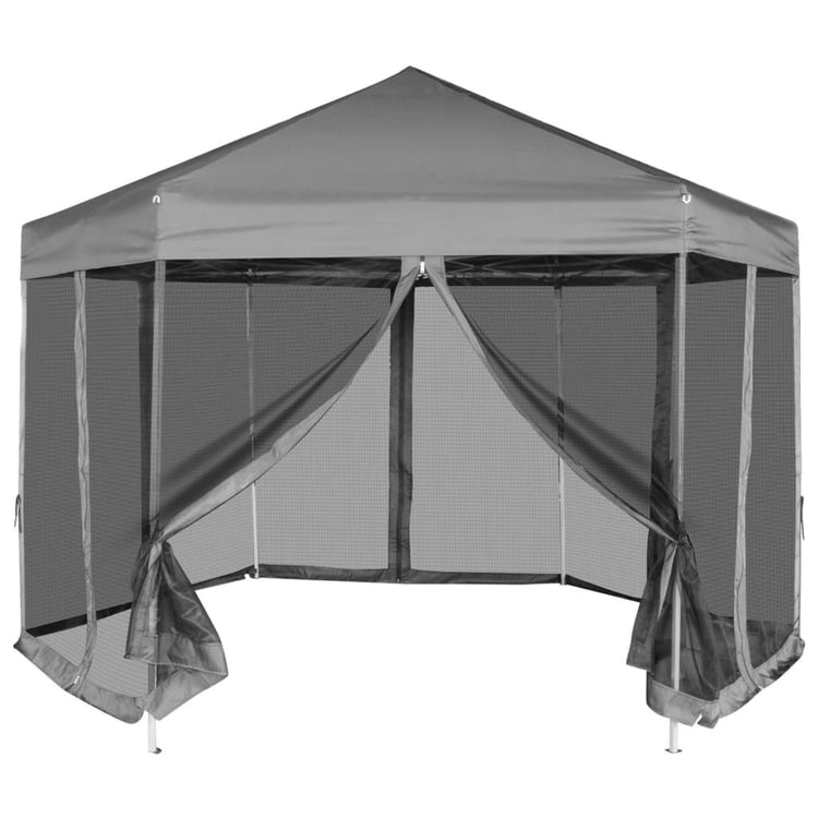 Vidaxl PartyTent pop-up hexagonal avec 6 murs latéraux 3,6x3,1 m gris