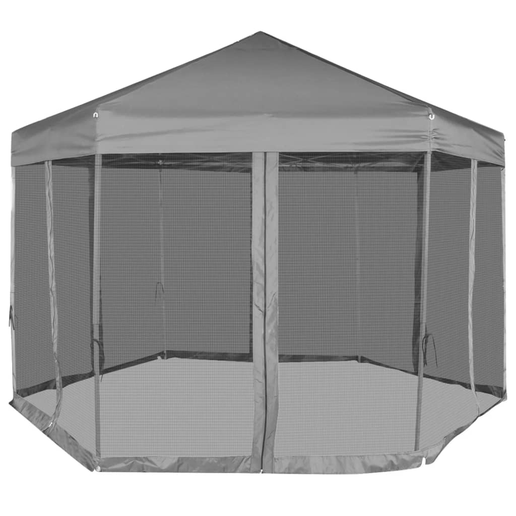 Vidaxl PartyTent pop-up hexagonal avec 6 murs latéraux 3,6x3,1 m gris