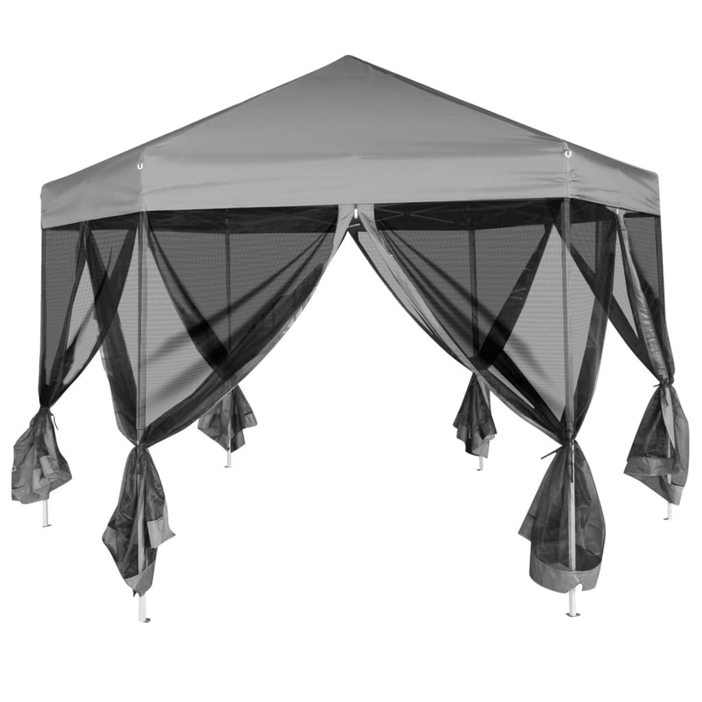 Vidaxl PartyTent pop-up hexagonal avec 6 murs latéraux 3,6x3,1 m gris