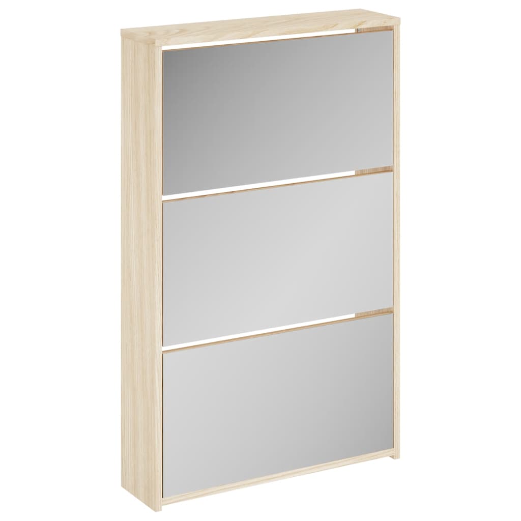 Armoire à chaussures vidaxl trois couches avec miroir 63x17x102.5 cm chêne