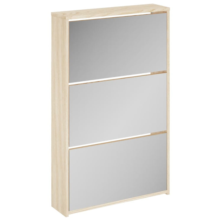 Armoire à chaussures vidaxl trois couches avec miroir 63x17x102.5 cm chêne