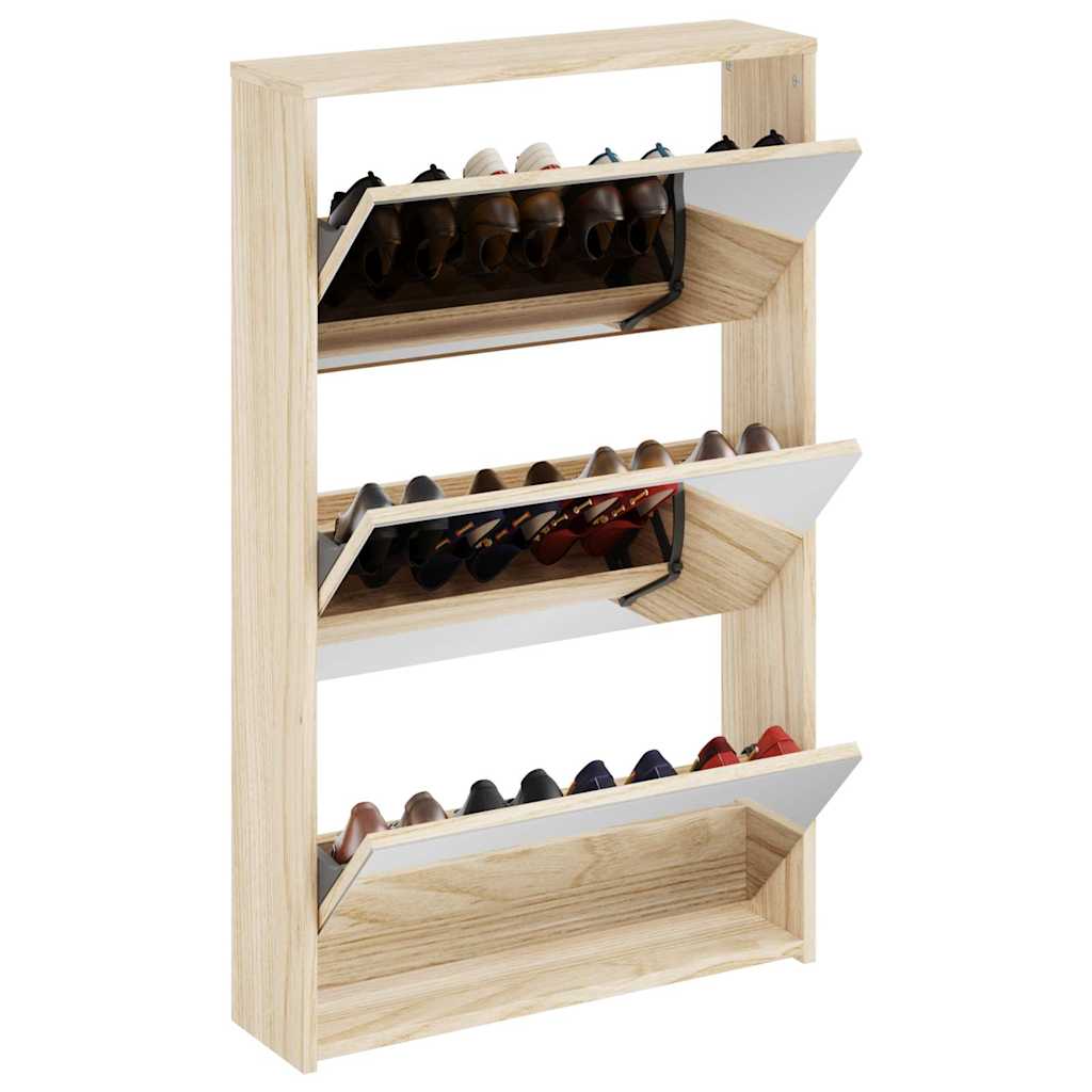 Armoire à chaussures vidaxl trois couches avec miroir 63x17x102.5 cm chêne
