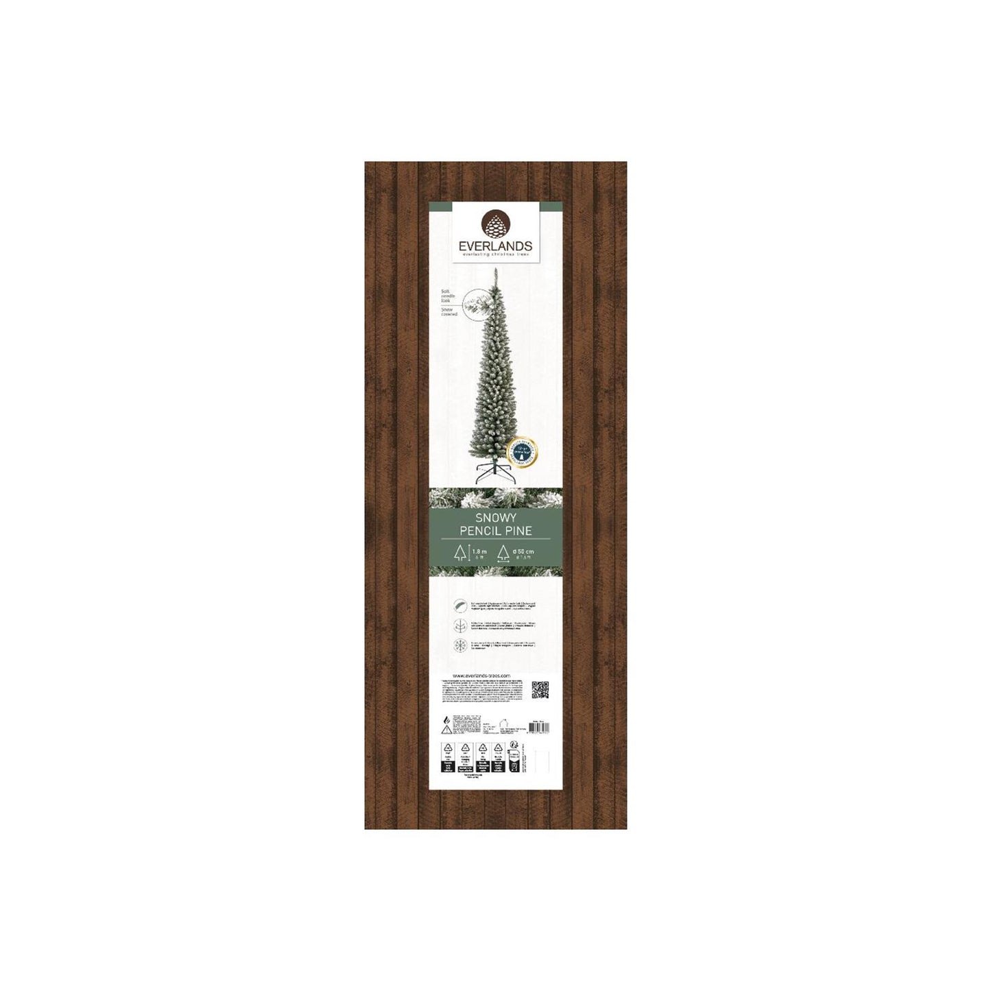 Everlands arbre de Noël crayon pin enneigé ø50xh180cm
