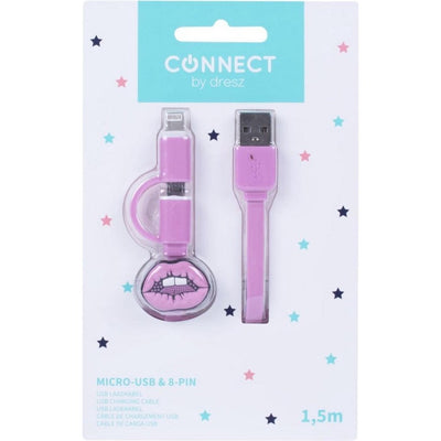 Kangaro Kangaro K-58191006 Dresz 2in1 Micro-USB Câble de chargement + broches rose