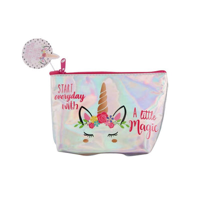 Sacs de toilettes de toilette Unicorn Unicorn Faire un sac de maquillage holographique avec imprimé licorne 19.5x13cm