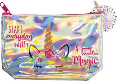Sacs de toilettes de toilette Unicorn Unicorn Faire un sac de maquillage holographique avec imprimé licorne 19.5x13cm