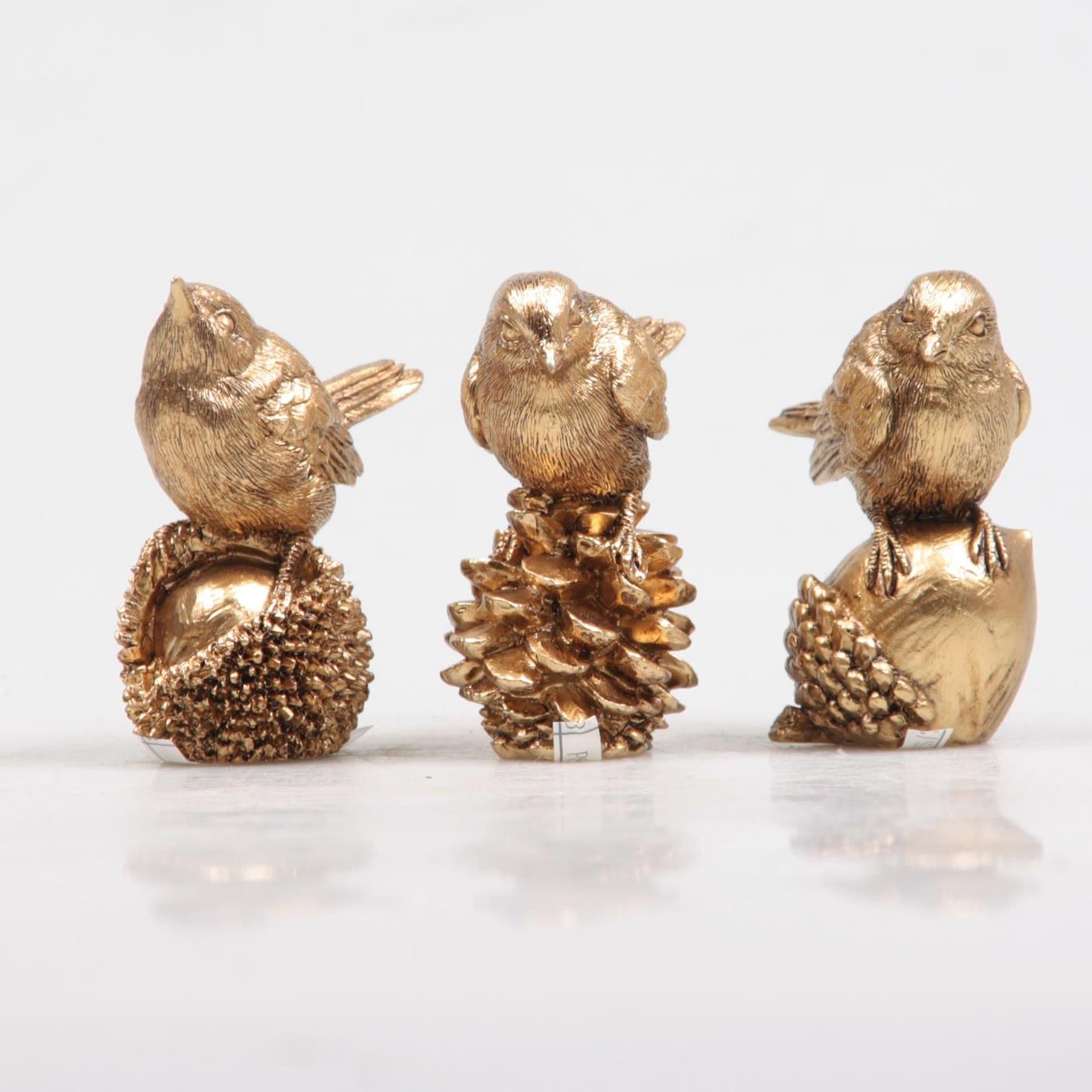 Décoration saisonnière inspirée oiseau sur noix doré 5x3x6 cm