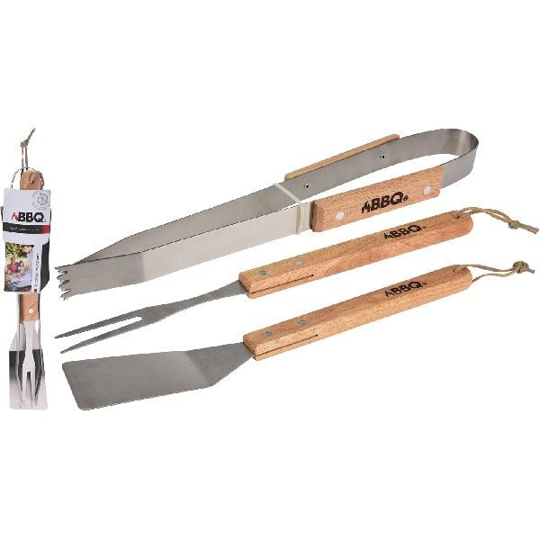 BBQ Tool BBQ Bois en acier inoxydable 36 cm 3 pièces