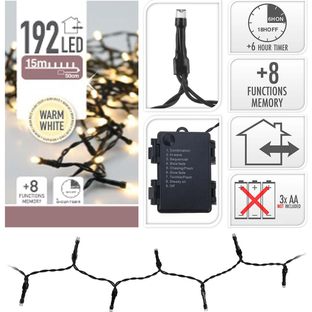 Nampook s.i.a. Illuminations de Noël à batterie 14,5m 192 LED IP44 + minuterie