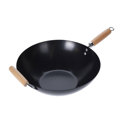 Excellente vaisselle wok en acier au carbone ø35cm manche en bois