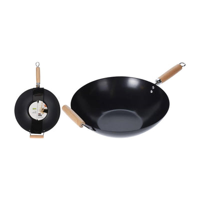 Excellente vaisselle wok en acier au carbone ø35cm manche en bois
