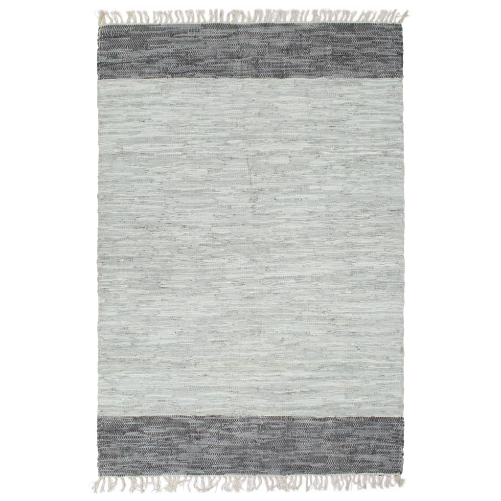 Vidaxl tapis Chindi Hand - tissé 160x230 cm en cuir gris