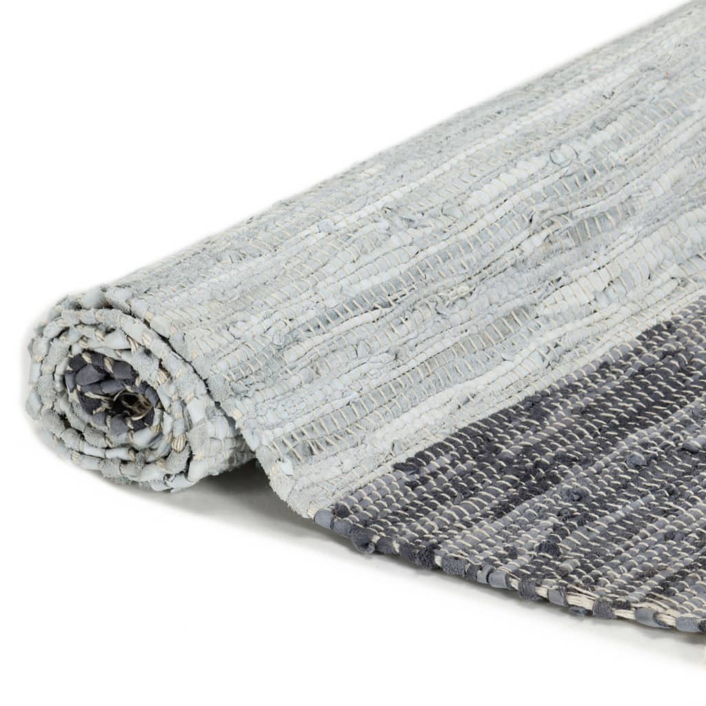 Vidaxl tapis Chindi Hand - tissé 160x230 cm en cuir gris