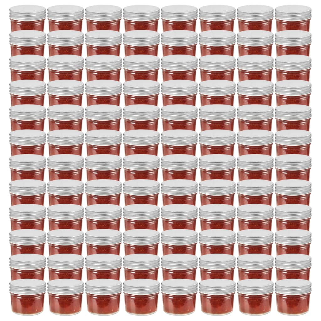 Pots de confiture Vidaxxl avec couvercles argentés 96 pcs 110 ml verre