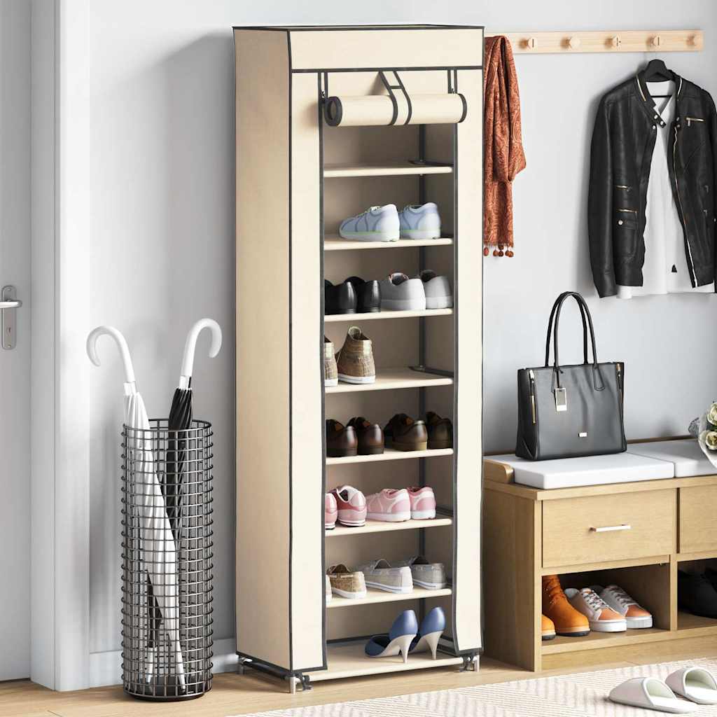 Armoire à chaussures Vidaxl avec couvercle 57x29x162 cm Crème en tissu