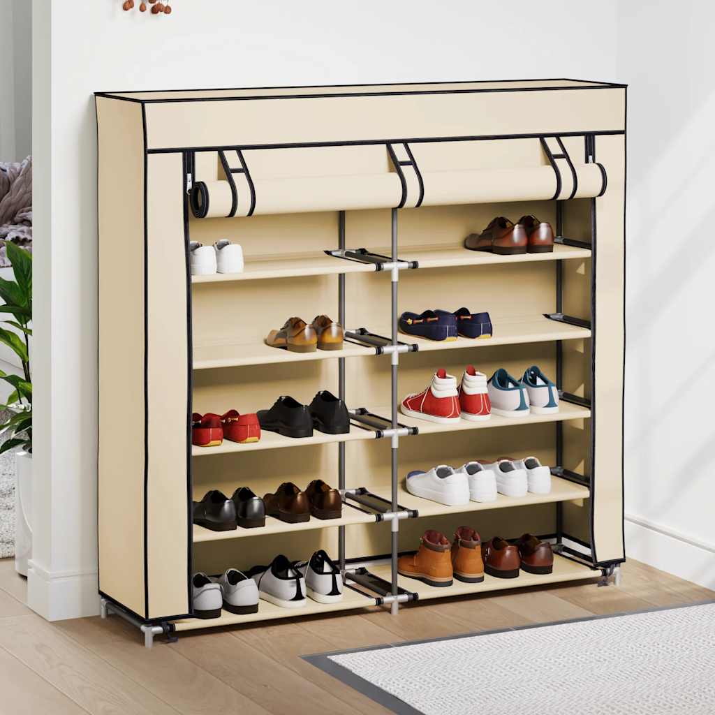 Armoire à chaussures Vidaxl avec couvercle 115x28x110 cm Crème en tissu