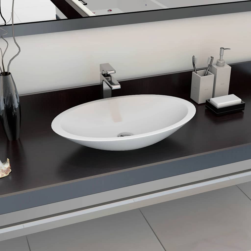 Vidaxl Washbasin 59.3x35.1x10.7 cm en marbre minéral moulé moulé blanc