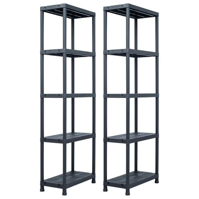 Racks de rangement Vidaxl 2 PCS 125 kg 60x30x180 cm Plastique noir