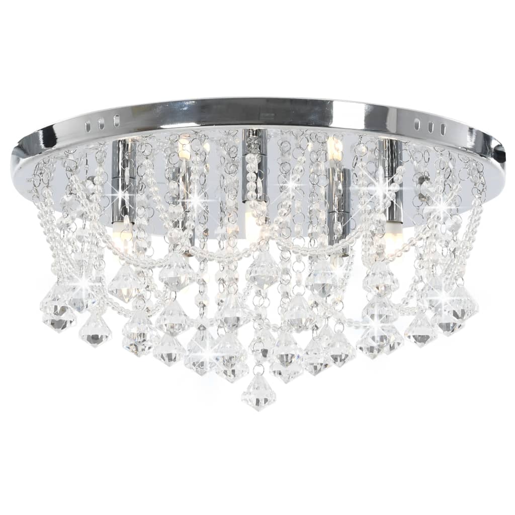 Vidaxl plafond avec des perles de cristal autour de 4xg9 de couleur argentée