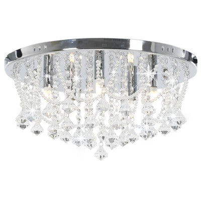 Vidaxl plafond avec des perles de cristal autour de 4xg9 de couleur argentée
