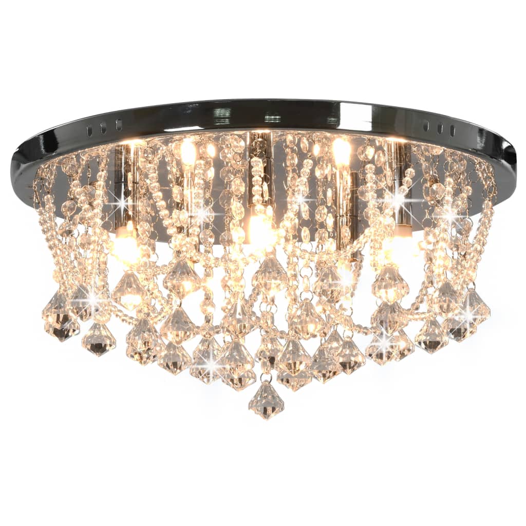 Vidaxl plafond avec des perles de cristal autour de 4xg9 de couleur argentée